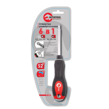 Викрутка хрестова 6 в 1: PH1, PH2, PH3, PZ1, PZ2, PZ3 INTERTOOL VT-1022 Викрутка хрестова 6 в 1: PH1, PH2, PH3, PZ1, PZ2, PZ3 INTERTOOL VT-1022