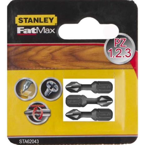 Біта посилена TORSION Pz1, 2, 3 (L=25 мм) (3 од. компл.) STANLEY STA62043 Біта посилена TORSION Pz1, 2, 3 (L=25 мм) (3 од. компл.) STANLEY STA62043