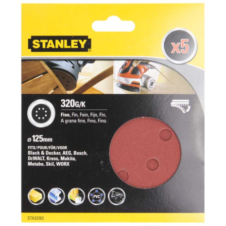 Комплект абразивных листов 5 ед. Ф125мм коричневый корунд STANLEY STA32262 Комплект абразивных листов 5 ед. Ф125мм коричневый корунд STANLEY STA32262