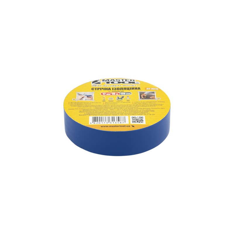 Лента изоляционная PVC 17 мм×10 м 10 шт синяя MASTERTOOL 44-9010 Лента изоляционная PVC 17 мм×10 м 10 шт синяя MASTERTOOL 44-9010