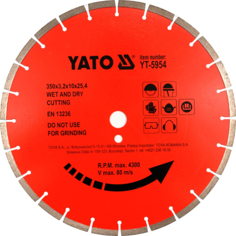 Сегментний алмазний диск по каменю 450 мм х 25,4 мм Yato YT-5956 Сегментний алмазний диск по каменю 450 мм х 25,4 мм Yato YT-5956