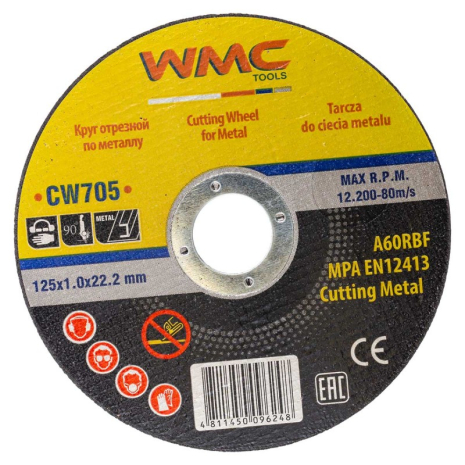 Коло відрізне по металу 125x1.0x22.2мм WMC TOOLS WT-CW705 Коло відрізне по металу 125x1.0x22.2мм WMC TOOLS WT-CW705