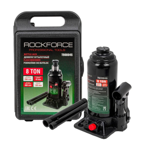 Домкрат бутылочный 8т в кейсе ROCKFORCE RF-T90804-S Домкрат бутылочный 8т в кейсе ROCKFORCE RF-T90804-S