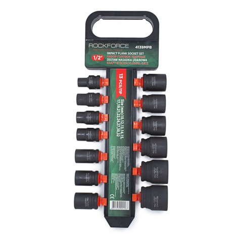 Набір ударних головок 13пр.,1/2"(10, 12-15, 17, 19, 21, 22, 24, 27, 30, 32мм), на пластиковому тримачі ROCKFORCE RF-4139MPB Набір ударних головок 13пр.,1/2"(10, 12-15, 17, 19, 21, 22, 24, 27, 30, 32мм), на пластиковому тримачі ROCKFORCE RF-4139MPB