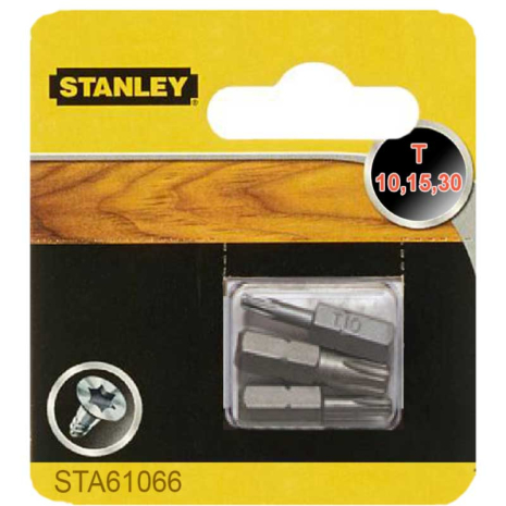 Біти в наборі 3од. (T10, T15, T30 L = 25 мм) STANLEY STA61066 Біти в наборі 3од. (T10, T15, T30 L = 25 мм) STANLEY STA61066