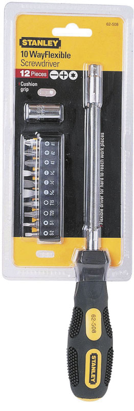 Отвертка "10 Way Flexible" с гибким стержнем в комплекте с 10-тью вставками STANLEY 0-62-508 Отвертка "10 Way Flexible" с гибким стержнем в комплекте с 10-тью вставками STANLEY 0-62-508