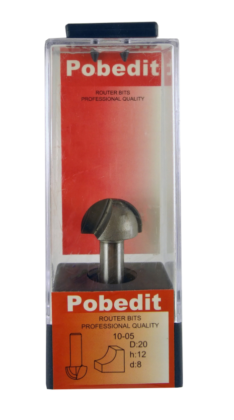 Фреза по дереву галтельная полукруглая D-20 мм, d-8 мм Pobedit P-1005-08-20 Фреза по дереву галтельная полукруглая D-20 мм, d-8 мм Pobedit P-1005-08-20