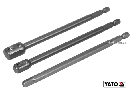 Перехідники для шуруповерту під головки 1/4",3/8",1/2" 150мм (3шт) Yato YT-04628 Перехідники для шуруповерту під головки 1/4",3/8",1/2" 150мм (3шт) Yato YT-04628