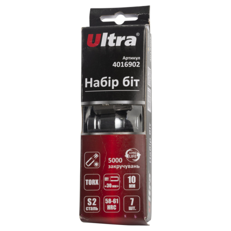 Набор бит TORX 10мм 7шт S2 (пласт кейс) ULTRA 4016902 Набор бит TORX 10мм 7шт S2 (пласт кейс) ULTRA 4016902
