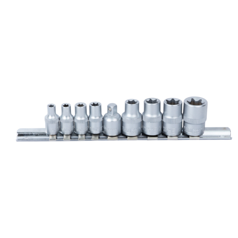Набір насадок Torx (4шт 1/4" 4шт 3/8") з перехідником на планці 9шт CrV SIGMA 6086541 Набір насадок Torx (4шт 1/4" 4шт 3/8") з перехідником на планці 9шт CrV SIGMA 6086541