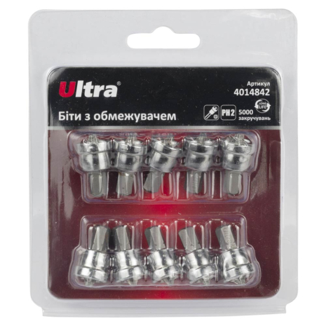Біти з обмежувачем PH2×25мм ¼" 10шт S2 (блістер) ULTRA 4014842