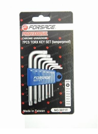 Набір ключів Г-подібних TORX 7 предметів (Т10Н, Т15Н, Т20Н, Т25Н, Т27Н, Т30Н, Т40Н-з отвором) у пластиковому тримачі FORSAGE F-5071T Набір ключів Г-подібних TORX 7 предметів (Т10Н, Т15Н, Т20Н, Т25Н, Т27Н, Т30Н, Т40Н-з отвором) у пластиковому тримачі FORSAGE F-5071T