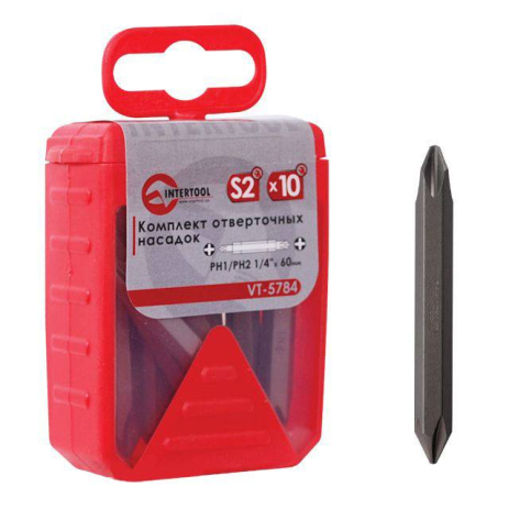 Комплект отверточных насадок PH1/PH2 1/4"x 60 мм - 10 шт. INTERTOOL VT-5784 Комплект отверточных насадок PH1/PH2 1/4"x 60 мм - 10 шт. INTERTOOL VT-5784