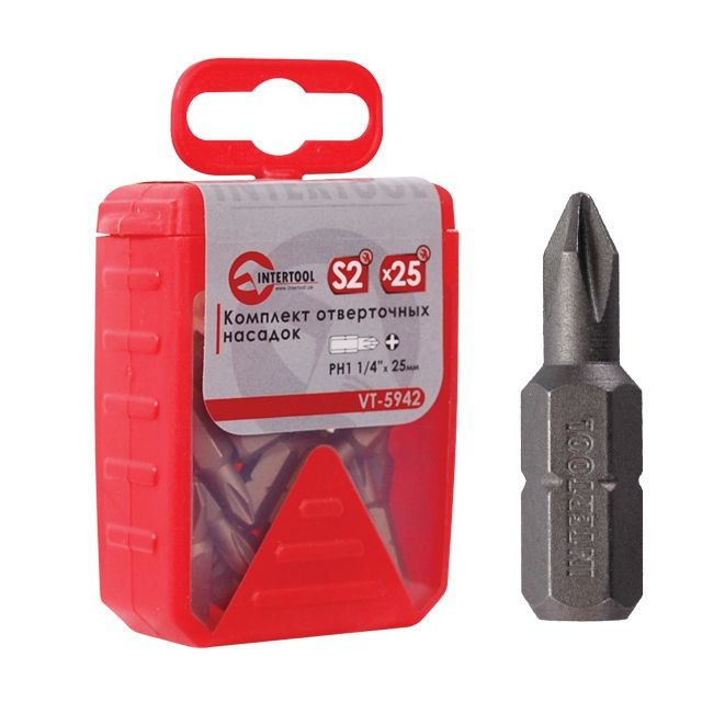 Комплект отверточных насадок PH1 1/4"x 25 мм - 25 шт. INTERTOOL VT-5942 Комплект отверточных насадок PH1 1/4"x 25 мм - 25 шт. INTERTOOL VT-5942