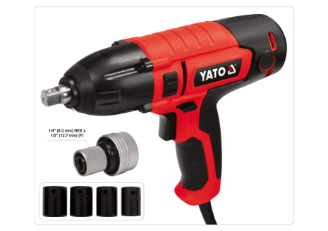 Гайковерт ударний мережевий: 1/4" HEX x 1/2" F, 450 Вт, 450 Нм, 3300 об/хв + 4 головки та кейс YaTo YT-82020 Гайковерт ударний мережевий: 1/4" HEX x 1/2" F, 450 Вт, 450 Нм, 3300 об/хв + 4 головки та кейс YaTo YT-82020