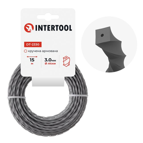 Волосінь для тримера "квадрат" кручена армована, 3,0 мм*15 м INTERTOOL DT-2330