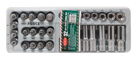 Набір головок Е-профіль та біт-насадок TORX (Е10-Е24, M5-M6, T50-Т70, T50H-T40H) 32 предметів в лотку ROCKFORCE RF-T4322 Набір головок Е-профіль та біт-насадок TORX (Е10-Е24, M5-M6, T50-Т70, T50H-T40H) 32 предметів в лотку ROCKFORCE RF-T4322
