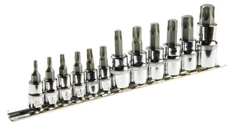 Головки змінні та насадки Torx 1/4", 3/8", 1/2", набір 12 шт. Topex 39D342