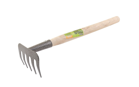 Граблі садові 5 зубів 375×95 мм із подовженою дерев'яною ручкою MASTERTOOL 14-6196