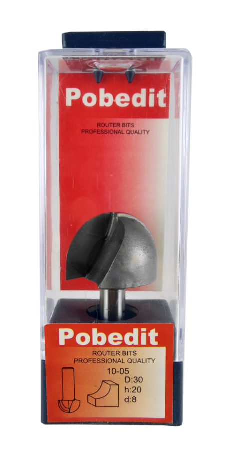 Фреза по дереву жолобна напівкругла D-30 мм, d-8 мм Pobedit P-1005-08-30 Фреза по дереву жолобна напівкругла D-30 мм, d-8 мм Pobedit P-1005-08-30