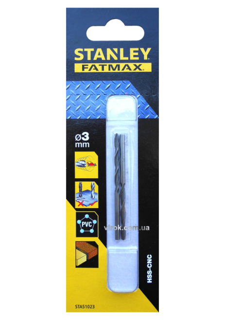 Свердло швидкісне по металу, дереву, пластику 3 мм. Stanley STA51023-QZ Свердло швидкісне по металу, дереву, пластику 3 мм. Stanley STA51023-QZ
