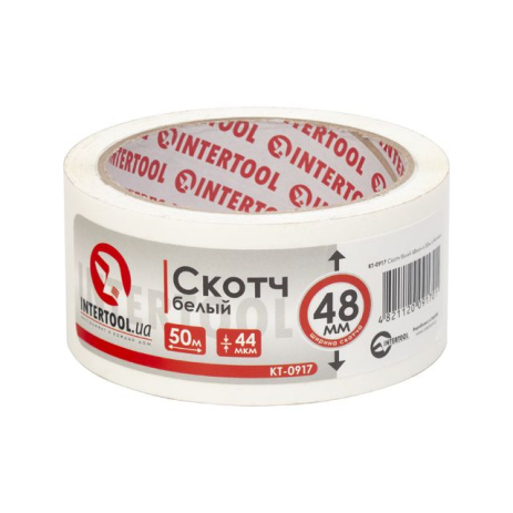 Скотч белый, 50 м × 48 мм, 44 мкм INTERTOOL KT-0917 Скотч белый, 50 м × 48 мм, 44 мкм INTERTOOL KT-0917