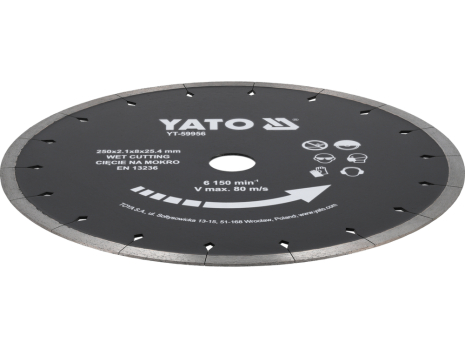 Диск алмазний відрізний по кераміці Ø=250/25.4 х 2.1 мм YATO YT-59956 Диск алмазний відрізний по кераміці Ø=250/25.4 х 2.1 мм YATO YT-59956