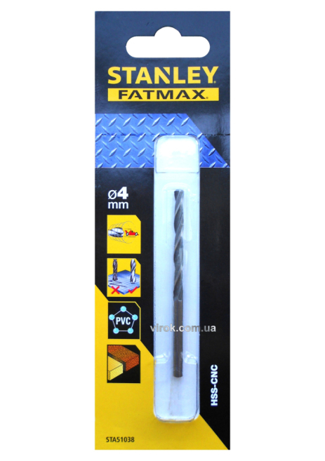 Свердло швидкісне по металу, дереву, пластику 4 мм. Stanley STA51038-QZ Свердло швидкісне по металу, дереву, пластику 4 мм. Stanley STA51038-QZ