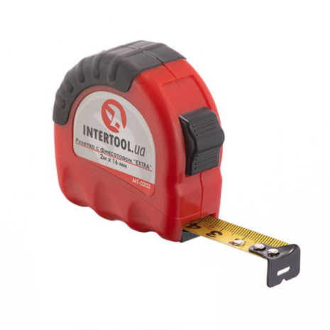 Рулетка з металевим полотном, з фіксатором, 2 м, 16 мм, "EXTRA" INTERTOOL MT-0202 Рулетка з металевим полотном, з фіксатором, 2 м, 16 мм, "EXTRA" INTERTOOL MT-0202