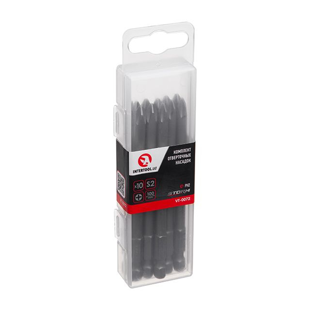 Комплект насадок до викруток PH2, 1/4", 100 мм, уп. 10 шт., STORM INTERTOOL VT-0072 Комплект насадок до викруток PH2, 1/4", 100 мм, уп. 10 шт., STORM INTERTOOL VT-0072
