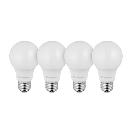 Лампы светодиодные, набор 4 шт., LL-0014, LED A60, E27, 10 Вт, 150-300 В, 4000 K, 30000 ч, гарантия 3 года INTERTOOL LL-4014