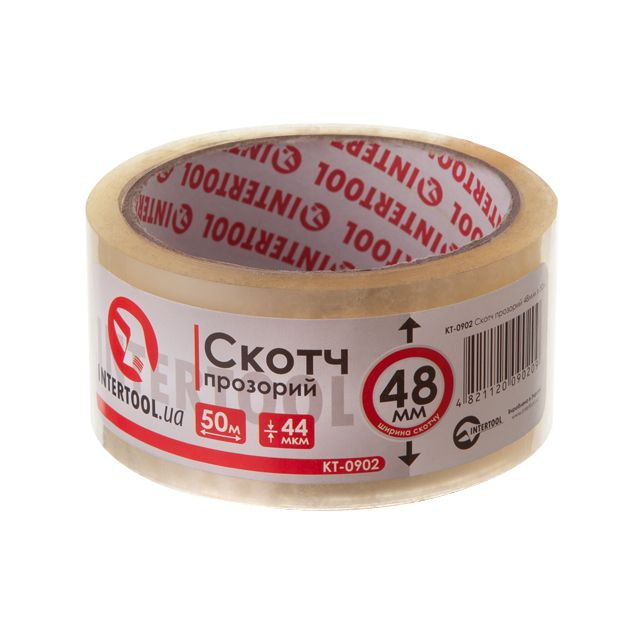 Скотч прозорий, 50 м × 48 мм, 44 мкм INTERTOOL KT-0902 Скотч прозорий, 50 м × 48 мм, 44 мкм INTERTOOL KT-0902