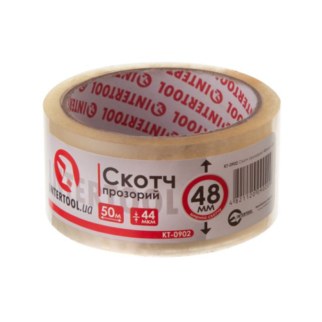 Скотч прозорий, 50 м × 48 мм, 44 мкм INTERTOOL KT-0902