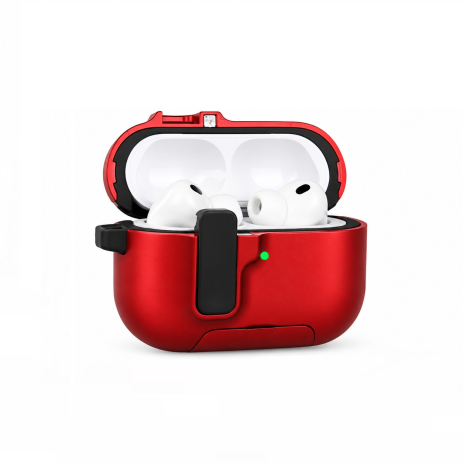Чохол для AirPods Pro 3 з кільцем та замком, підставка для телефону, TPU, Black-Red