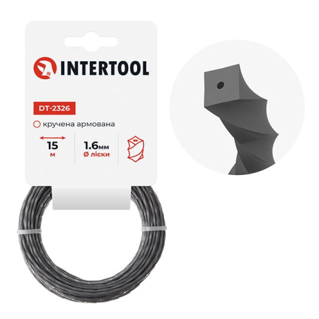 Лiска для тримера "квадрат" кручена армована, 1.6 мм x 15 м INTERTOOL DT-2326 Лiска для тримера "квадрат" кручена армована, 1.6 мм x 15 м INTERTOOL DT-2326