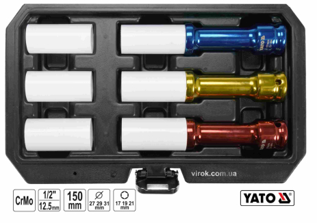 Набір довгих торцевих головок для алюмінієвих дисків 1/2" Yato YT-10563 Набір довгих торцевих головок для алюмінієвих дисків 1/2" Yato YT-10563
