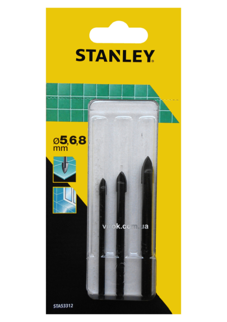 Набір свердл по керамічній плитці 5-8 мм 3 шт. Stanley STA53312-QZ Набір свердл по керамічній плитці 5-8 мм 3 шт. Stanley STA53312-QZ