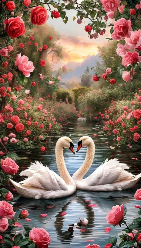Алмазна мозаїка ColorArt «Лебеді кохання» 30×50 см, голографічні алмазики (TP910)