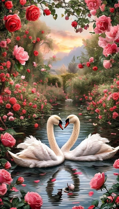 Алмазна мозаїка ColorArt «Лебеді кохання» 30×50 см, голографічні алмазики (TP910)
