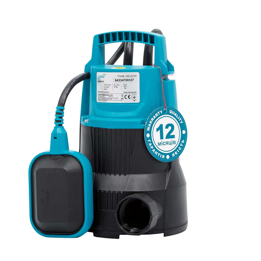 Насос дренажний садовий 0.25кВт Hmax 6м Qmax 100л/хв LEO AKS-251PH (773145) Насос дренажний садовий 0.25кВт Hmax 6м Qmax 100л/хв LEO AKS-251PH (773145)
