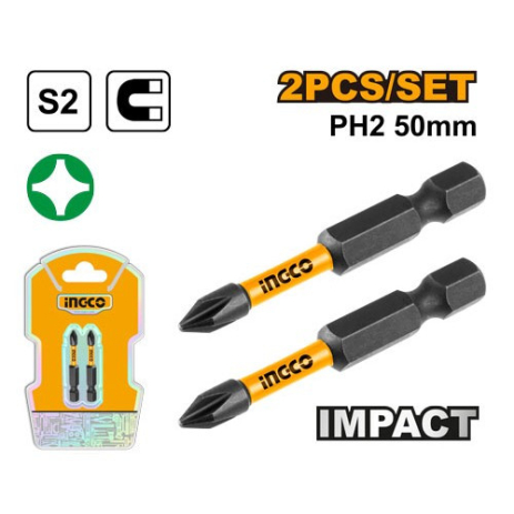 Биты ударные S2 PH2х50 мм, 2 ед. INGCO INDUSTRIAL Биты ударные S2 PH2х50 мм, 2 ед. INGCO INDUSTRIAL