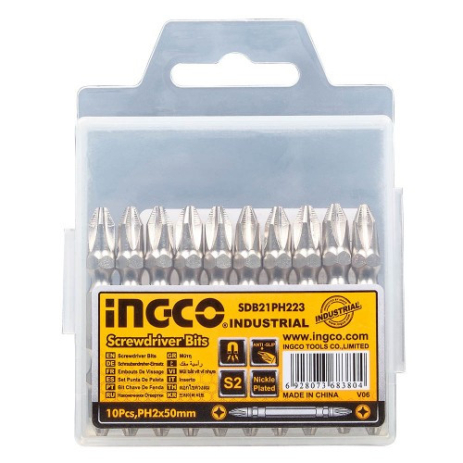 Біти S2 двосторонні PH2x50 мм, 10 шт INGCO Біти S2 двосторонні PH2x50 мм, 10 шт INGCO