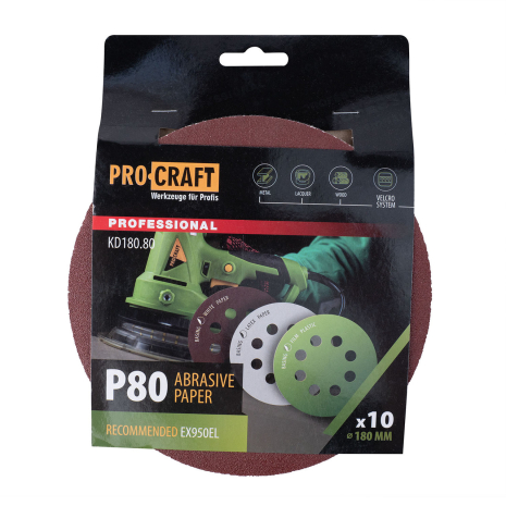 Круг шлифовальный самозацепной Procraft KD180.80 UNIVERSAL (набор 10 шт.) 8 отв.