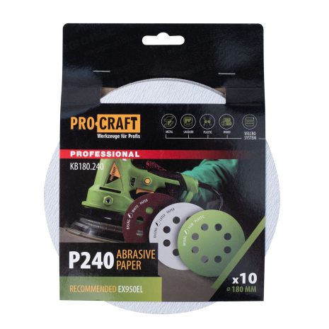 Круг шлифовальный самозацепной Procraft KB180.240 UNIVERSAL (набор 10 шт.) 8 отв.