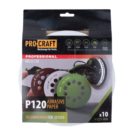 Круг шлифовальный самозацепной Procraft KB225.120 UNIVERSAL (набор 10 шт.) 10 отв.