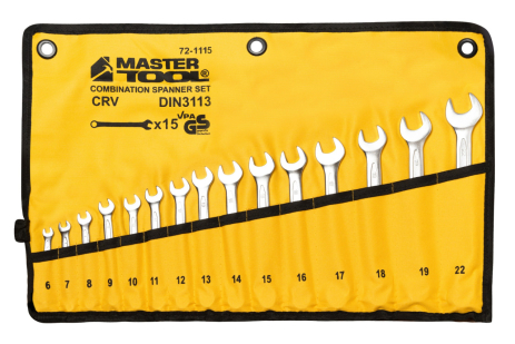 Ключи комбинированные COLD FORGED набор 15 шт (6–19/22 мм) 31CrV3 DIN 3113 в чехле MASTERTOOL 72-1115 Ключи комбинированные COLD FORGED набор 15 шт (6–19/22 мм) 31CrV3 DIN 3113 в чехле MASTERTOOL 72-1115