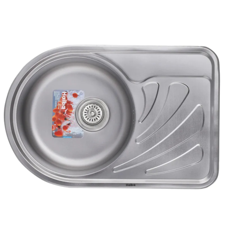 Кухонная мойка HAIBA 67x44 (decor) из нержавеющей стали, овальная, врезная (HB0557)