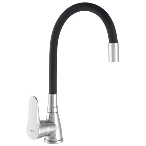 Смеситель для кухни ZERIX SOP7 146 с черным гибким изливом и высоким гусаком (ZX2654)
