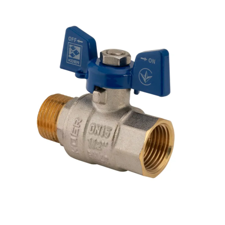 Кран кульовий KOER 1/2" для води, нікельований, модель KR.218.B, синій (KR2722)