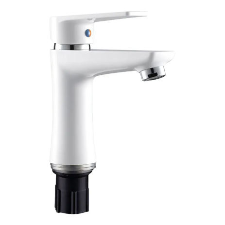 Змішувач для умивальника PLAMIX Oscar-001(W) White з гнучким підводом 90 мм (PM0612) Змішувач для умивальника PLAMIX Oscar-001(W) White з гнучким підводом 90 мм (PM0612)
